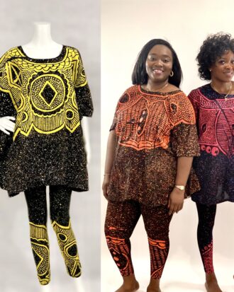 African Batik Blouse and Leggings African Outfit 2 Piece Set One Size Fits 10-18