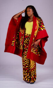 Royal Harmony Set – Women’s Ankara and Aso-Oke Kimono with Matching Wide-Leg Pants