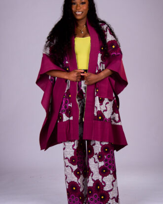 Women’s Ankara and Aso-Oke Kimono Set with Matching Wide-Leg Pants