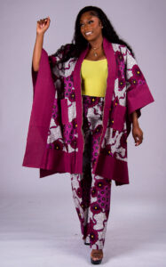Women’s Ankara and Aso-Oke Kimono Set with Matching Wide-Leg Pants
