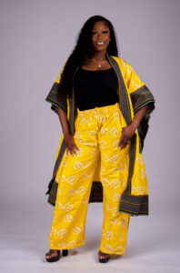 Women’s Ankara and Aso-Oke Kimono Set with Matching Wide-Leg Pants