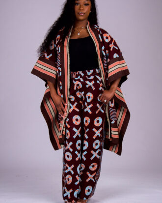 Women’s Ankara and Aso-Oke Kimono Set with Matching Wide-Leg Pants