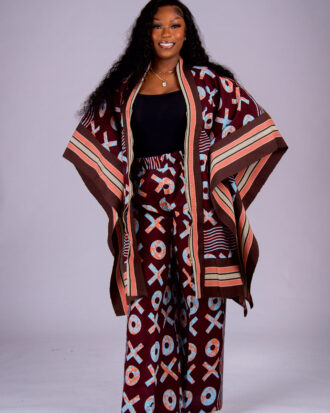 Women’s Ankara and Aso-Oke Kimono Set with Matching Wide-Leg Pants
