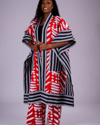 Women’s Ankara and Aso-Oke Kimono Set with Matching Wide-Leg Pants