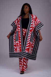 Women’s Ankara and Aso-Oke Kimono Set with Matching Wide-Leg Pants