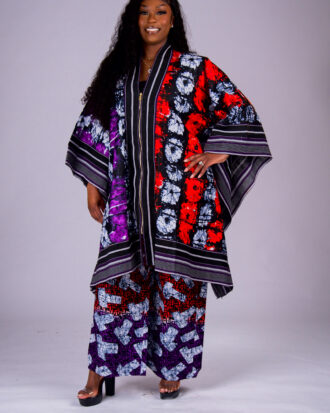 Women’s Ankara and Aso-Oke Kimono Set with Matching Wide-Leg Pants