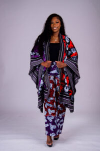 Women’s Ankara and Aso-Oke Kimono Set with Matching Wide-Leg Pants