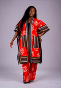 Women’s Ankara and Aso-Oke Kimono Set with Matching Wide-Leg Pants